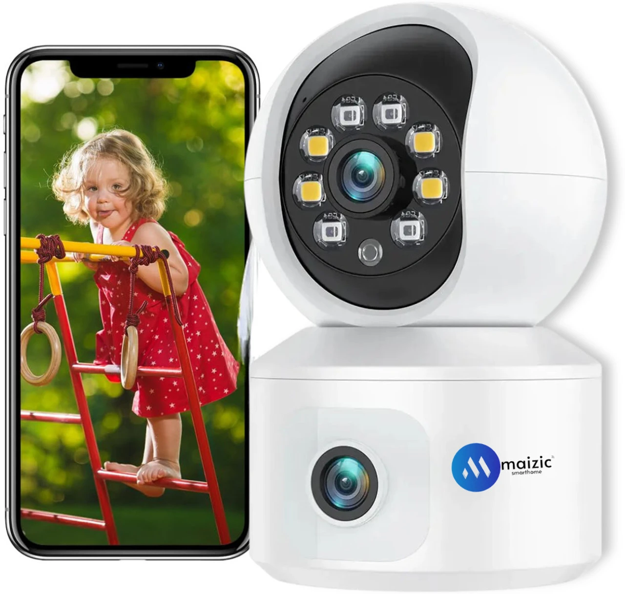 Maizic Smarthome 360° View 4G Sim Based Dual Lens/Dual Screen (2MP+2MP) FHD Smart CCTV Home Security Camera  (128 GB, 1 Channel)