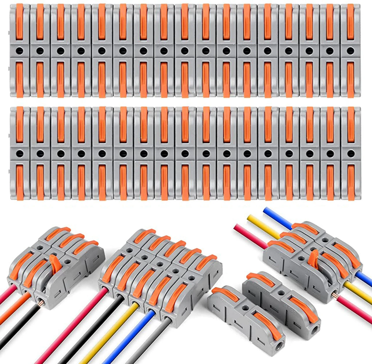 ELEPHANTBOAT Wire Connector, 34 Pcs Universal Connection Terminals, 2 Circuit Inline Splices Conductor Clamp, Quick & Freely Assemble Wire Connector  (Orange, Pack of 34)