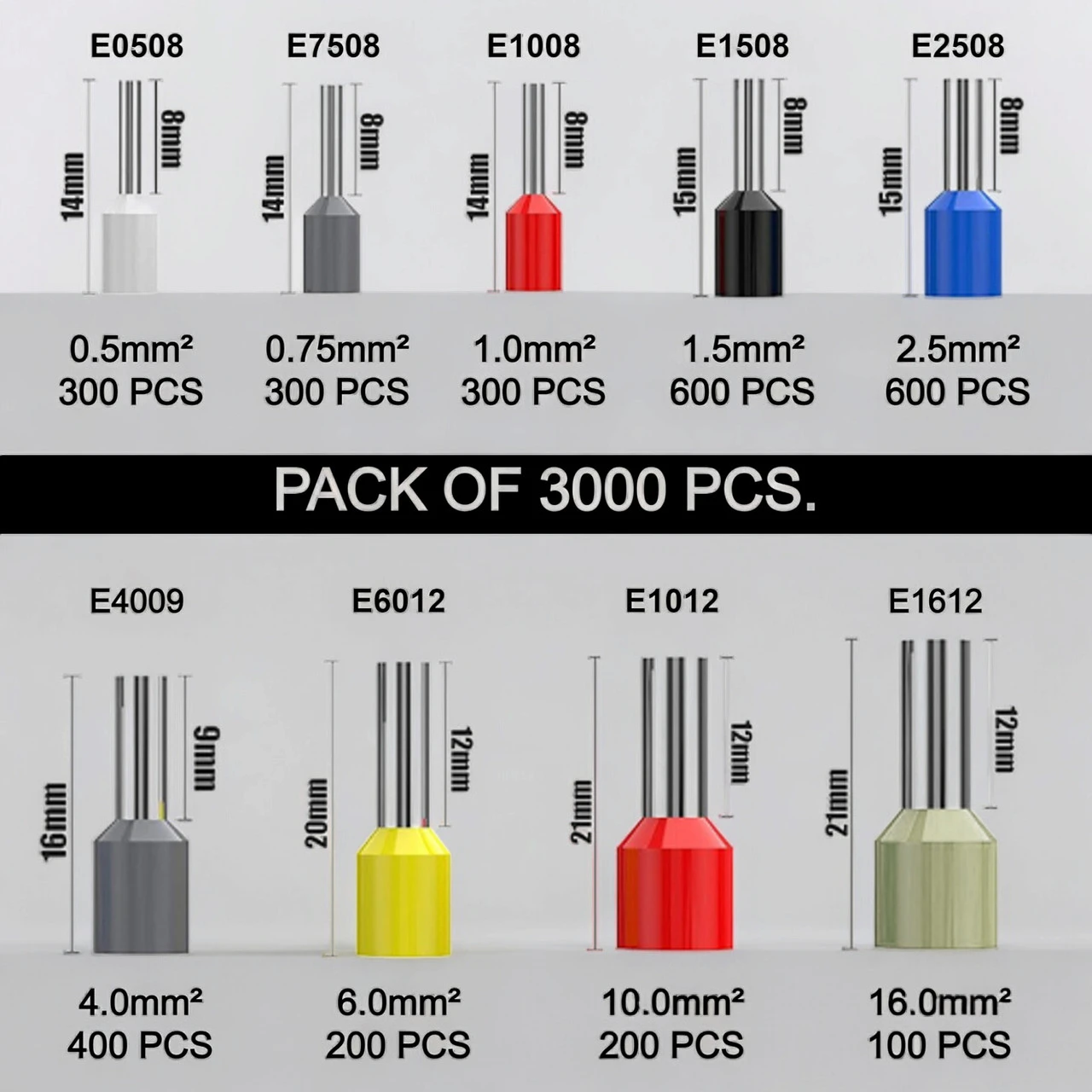 Leyden 3000 Pcs 0.5-16mm² Assorted Ferrule Connector End Terminal For Panel Wiring Ferrule Wire Connector  (Multicolor, Pack of 3000)